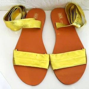 ASOS Gold Metallic Sandals Tie Up Wrap Stap Flats